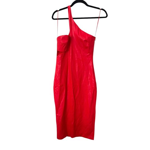 AMANDA UPRICHARD Mckay Faux leather‎ One Shoulder Dress Red Small - Picture 2 of 5